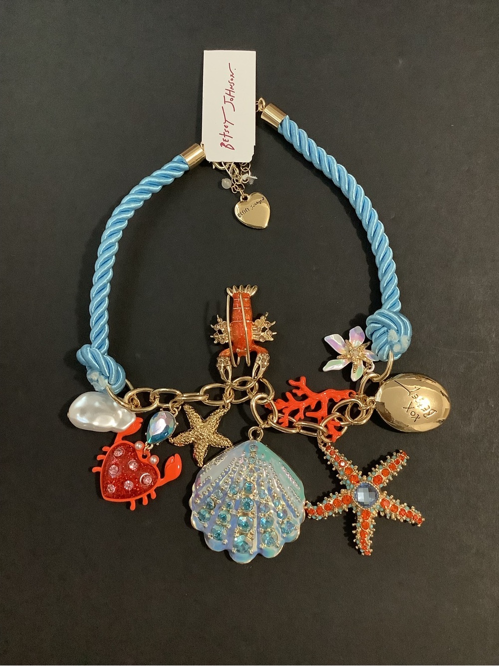 Betsey Johnson Sea Life Turquoise Blue Coral Shell Starfish Charm Necklace NWT - Picture 5 of 13